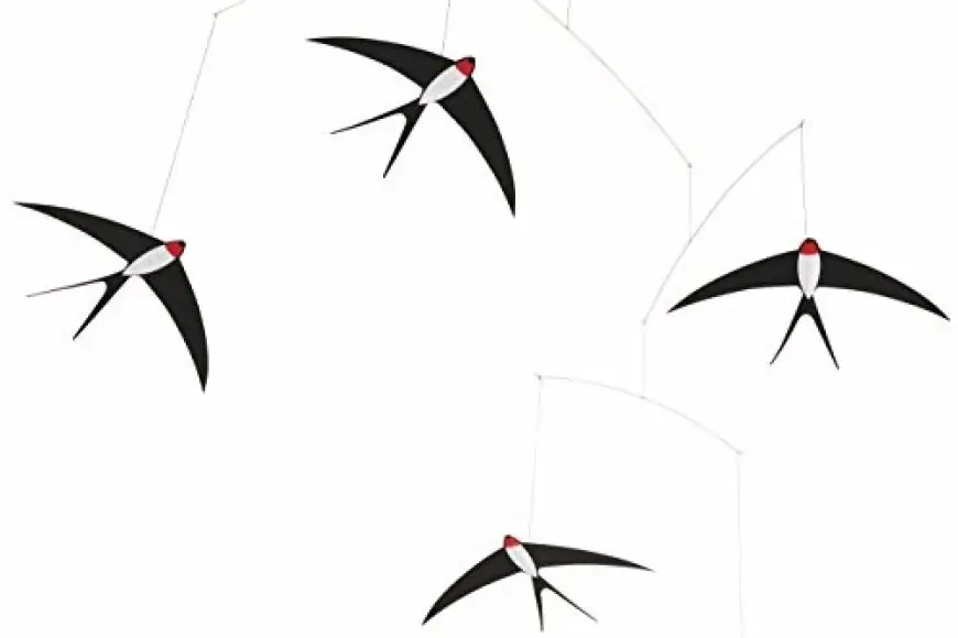 5 Flying Swallows Hanging Mobile - 24 Inches Cardboard - Handmade in Denmark by Flensted