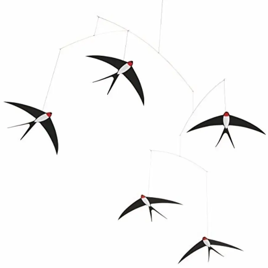 5 Flying Swallows Hanging Mobile - 24 Inches Cardboard - Handmade in Denmark by Flensted