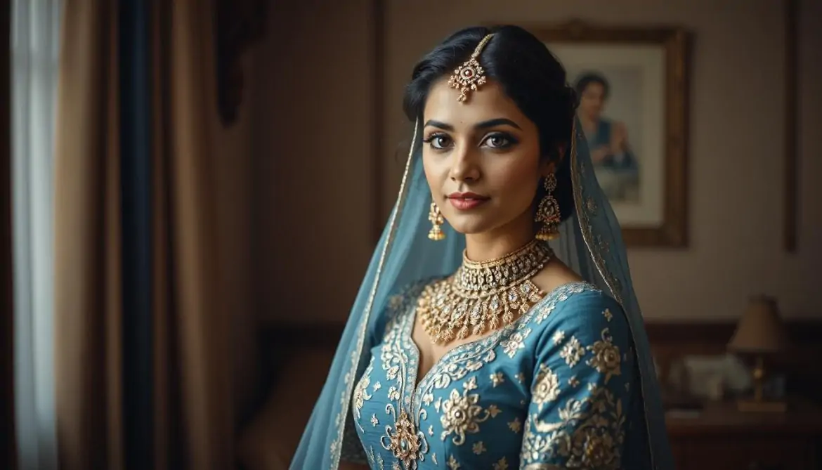 Beautiful Blue Lehenga with Thread & Moti Work