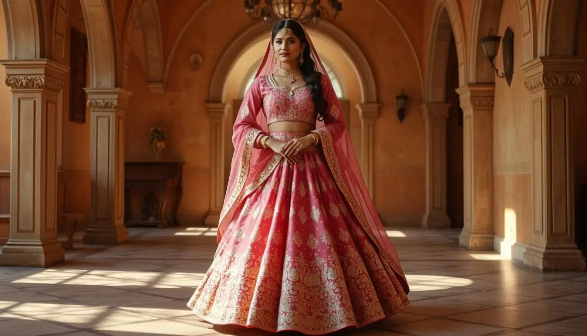 Pink Linen Lehenga with Gota Patti & Thread Work