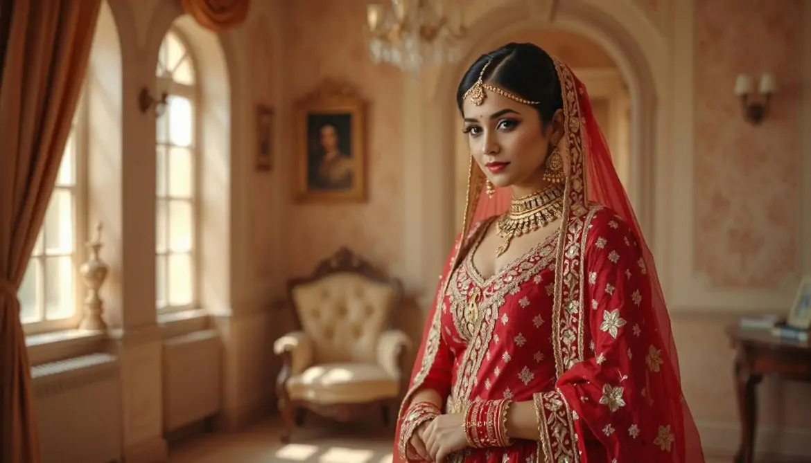 Red Raw Silk Lehenga with Rich Zardosi & Thread Work