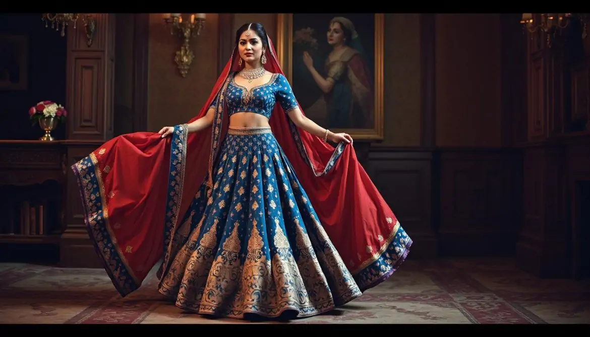 Blue Silk Lehenga with Gota Patti & Rich Thread Work