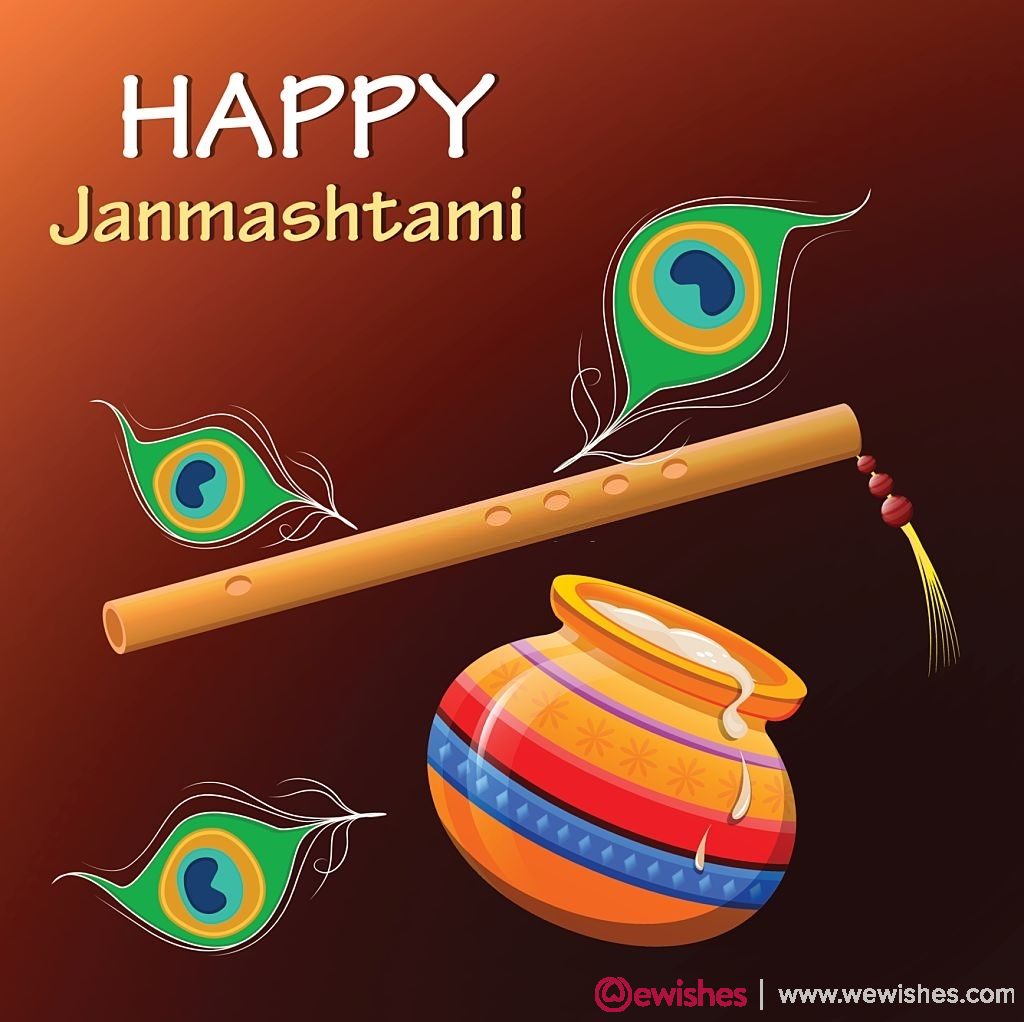 Happy Krishna Janmashtami. Greeting post card