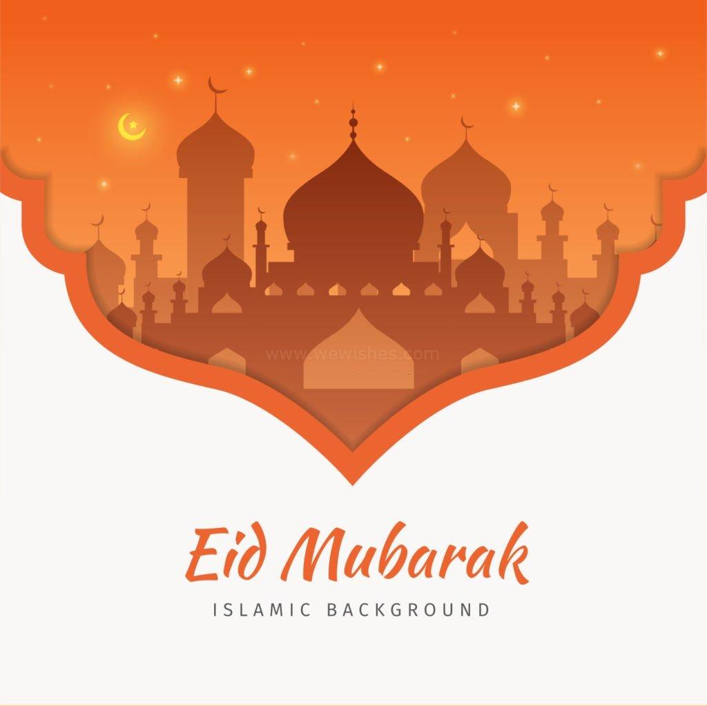 Design eid mubarak greeting card background with the golden mosque