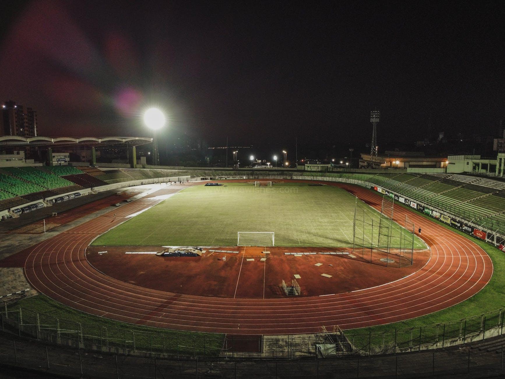 aerial view of stadium during night time