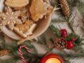 christmas cookies and decorations in close up view