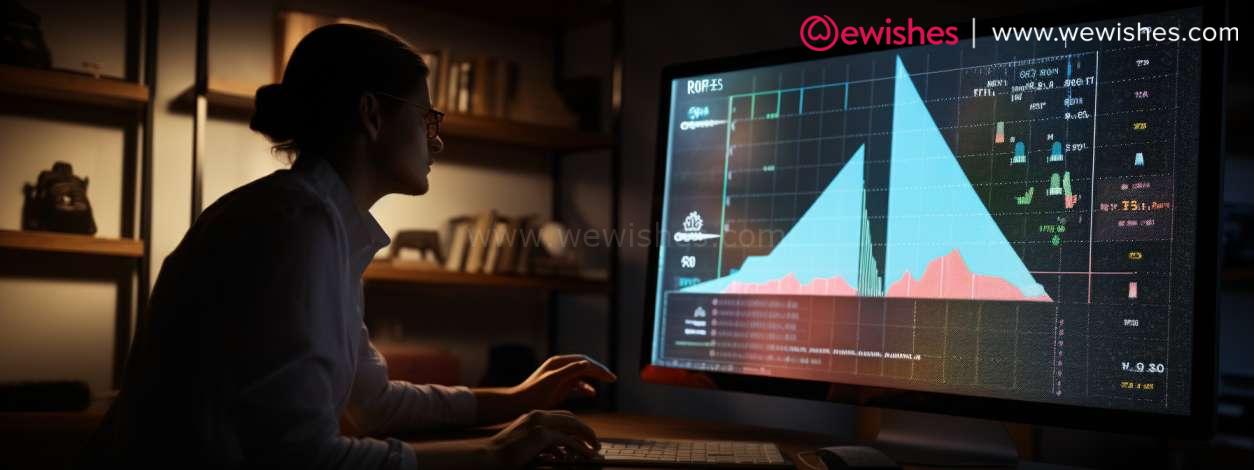 A man working on his computer analyzing a pyramid chart